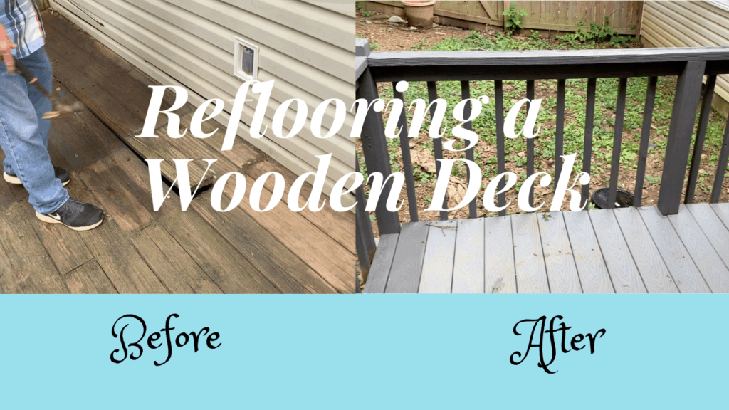 Before and after picture of a wooden deck