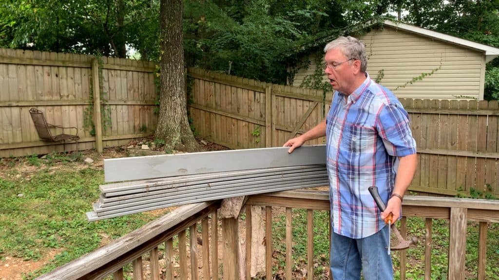 man showing decking composite